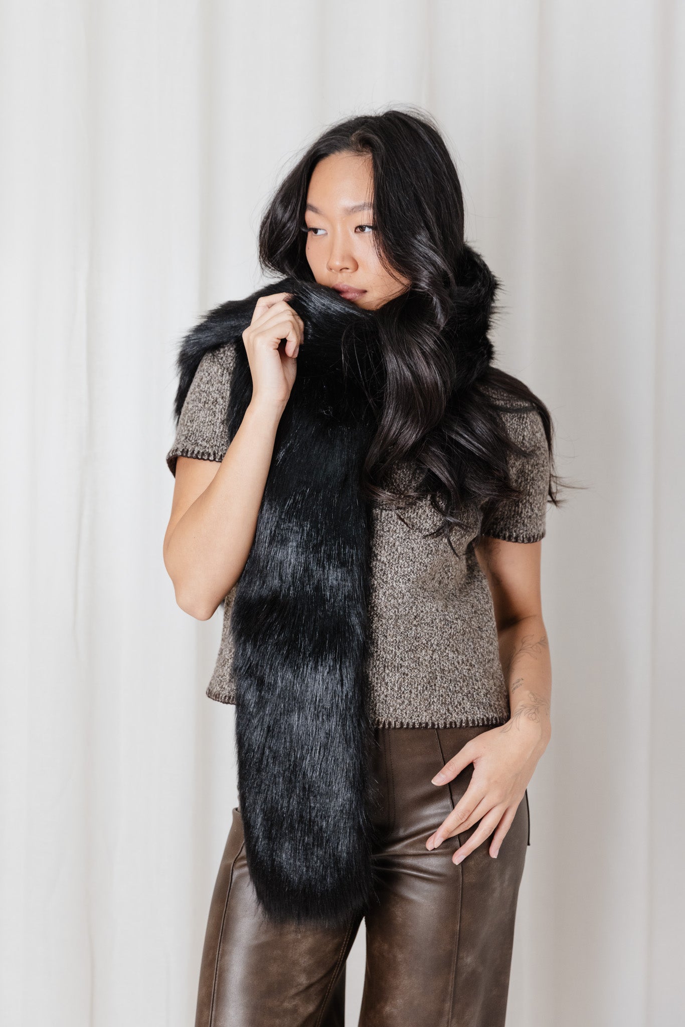 Black Faux Fur Scarf