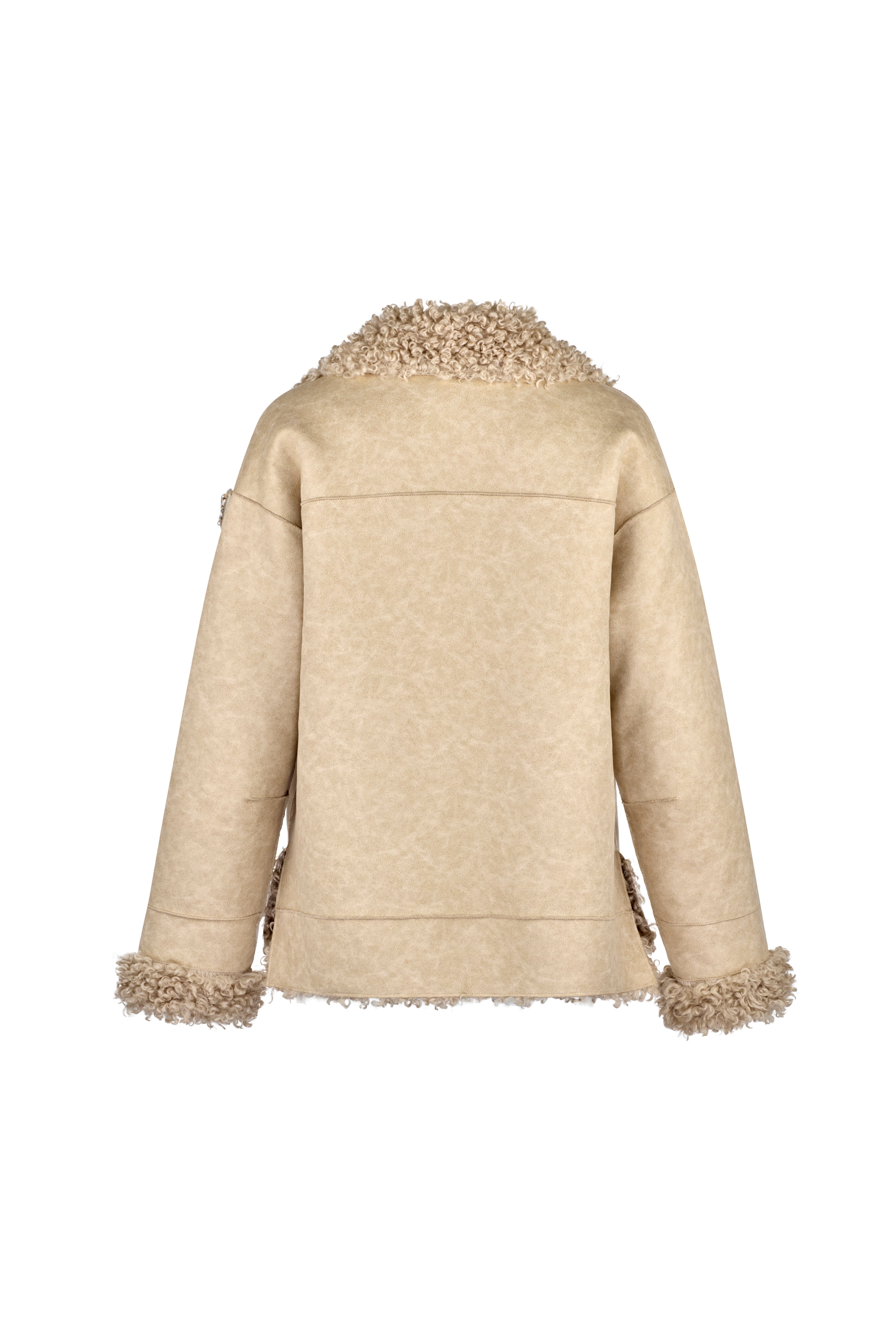 Back shot of Angel Wings by Lucy Faur fur and shearling jacket