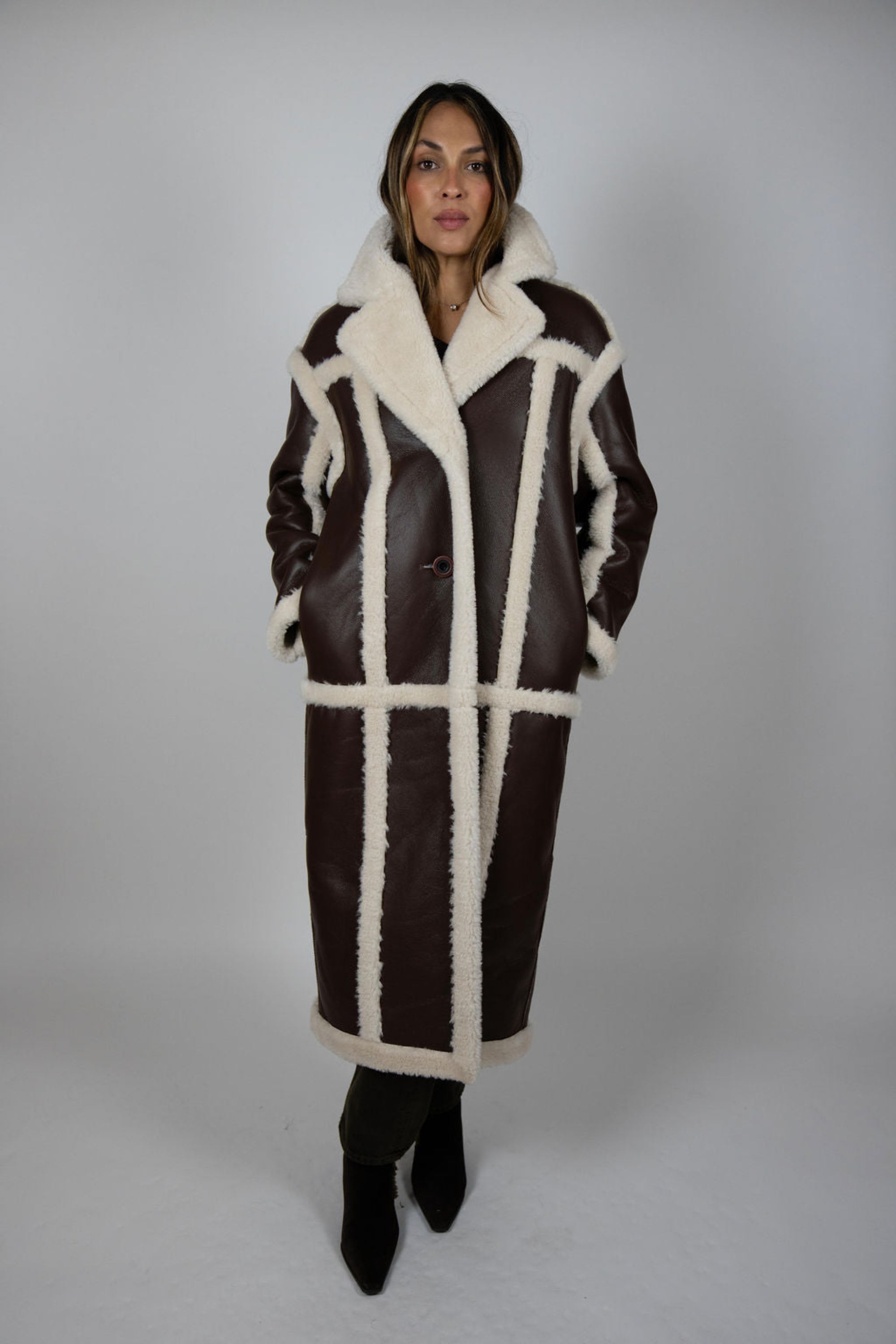 Faux Leather and Shearling Trench