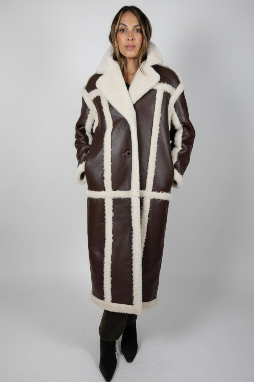 Faux Leather and Shearling Trench