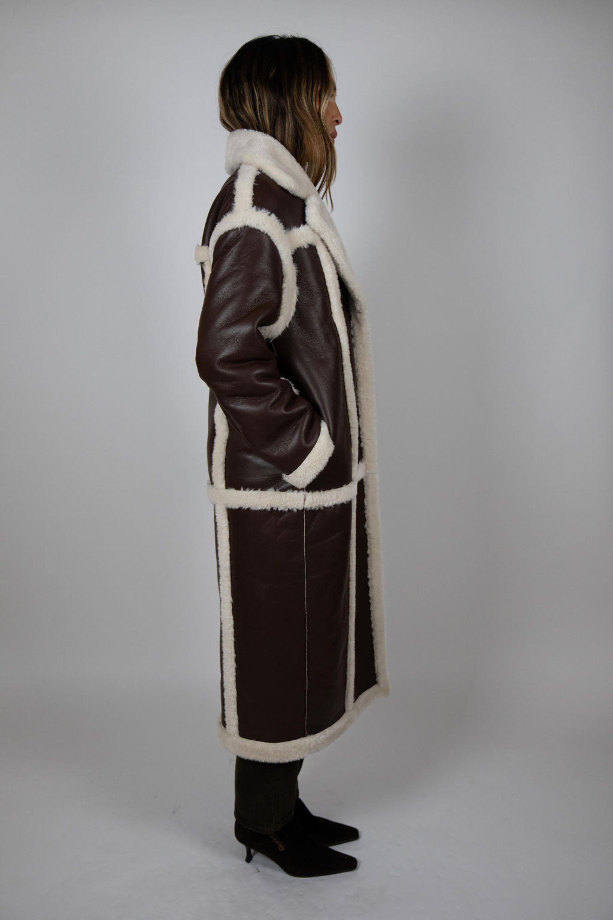 Faux Leather and Shearling Trench