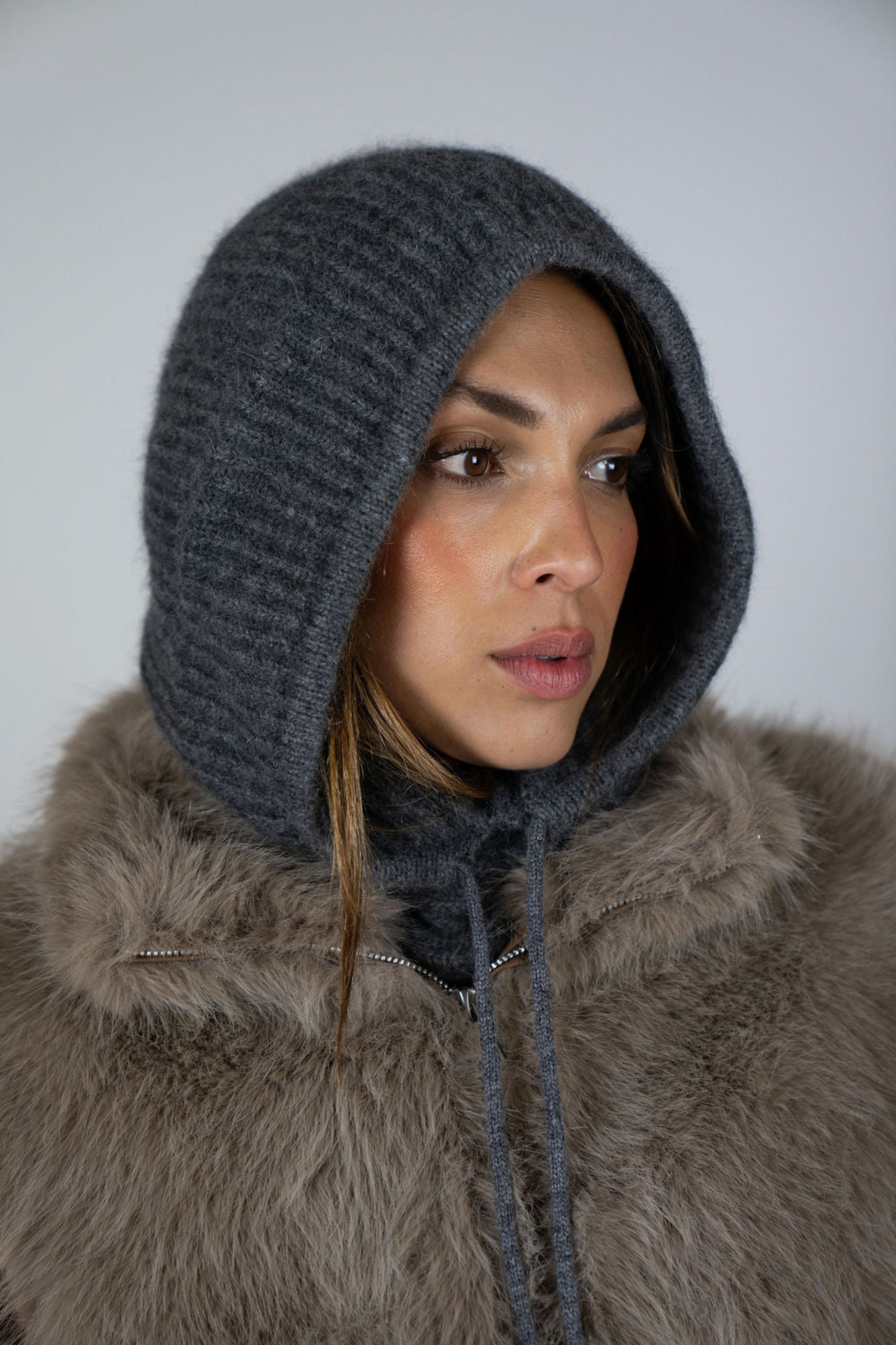 The Chalet Knit Hood - Charcoal