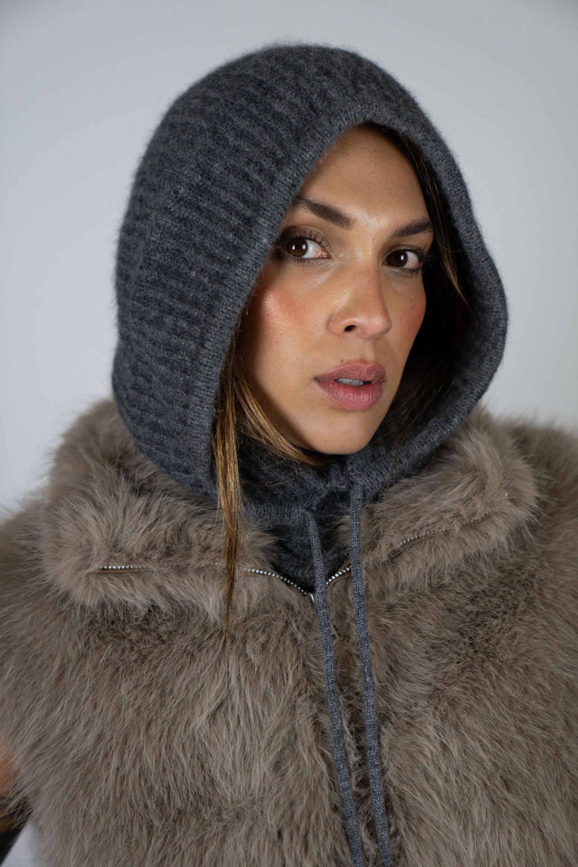 The Chalet Knit Hood - Charcoal