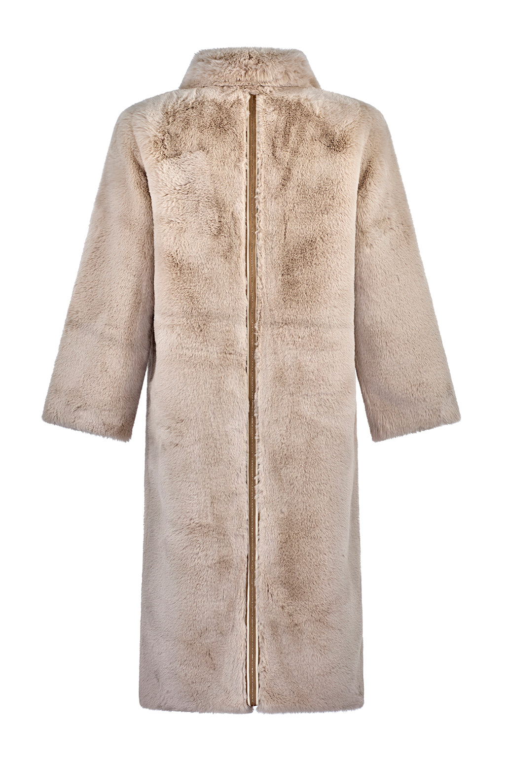 Back flat lay of Angel Wings by Lucy Ajax Faux Fur Bee Jacket – chic longline silhouette in soft faux fur