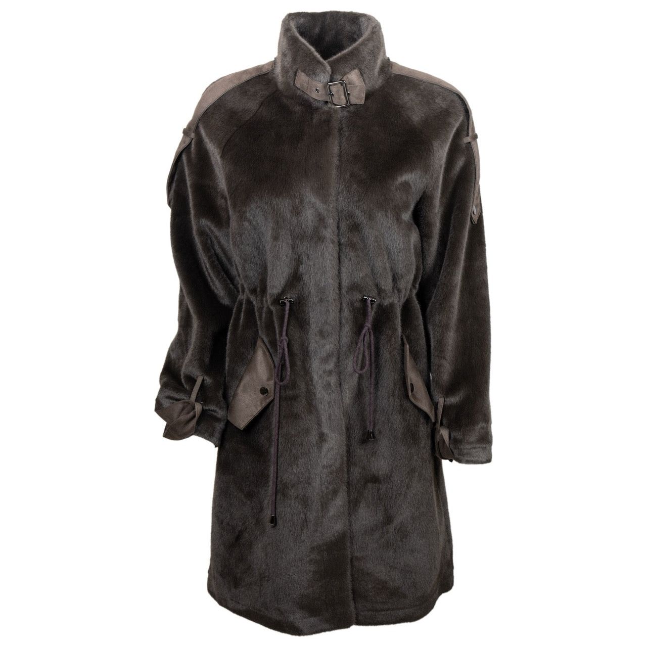 chocolate brown faux fur Chica Jacket with drawstring waist and faux suede trim – Angel Wings by Lucy