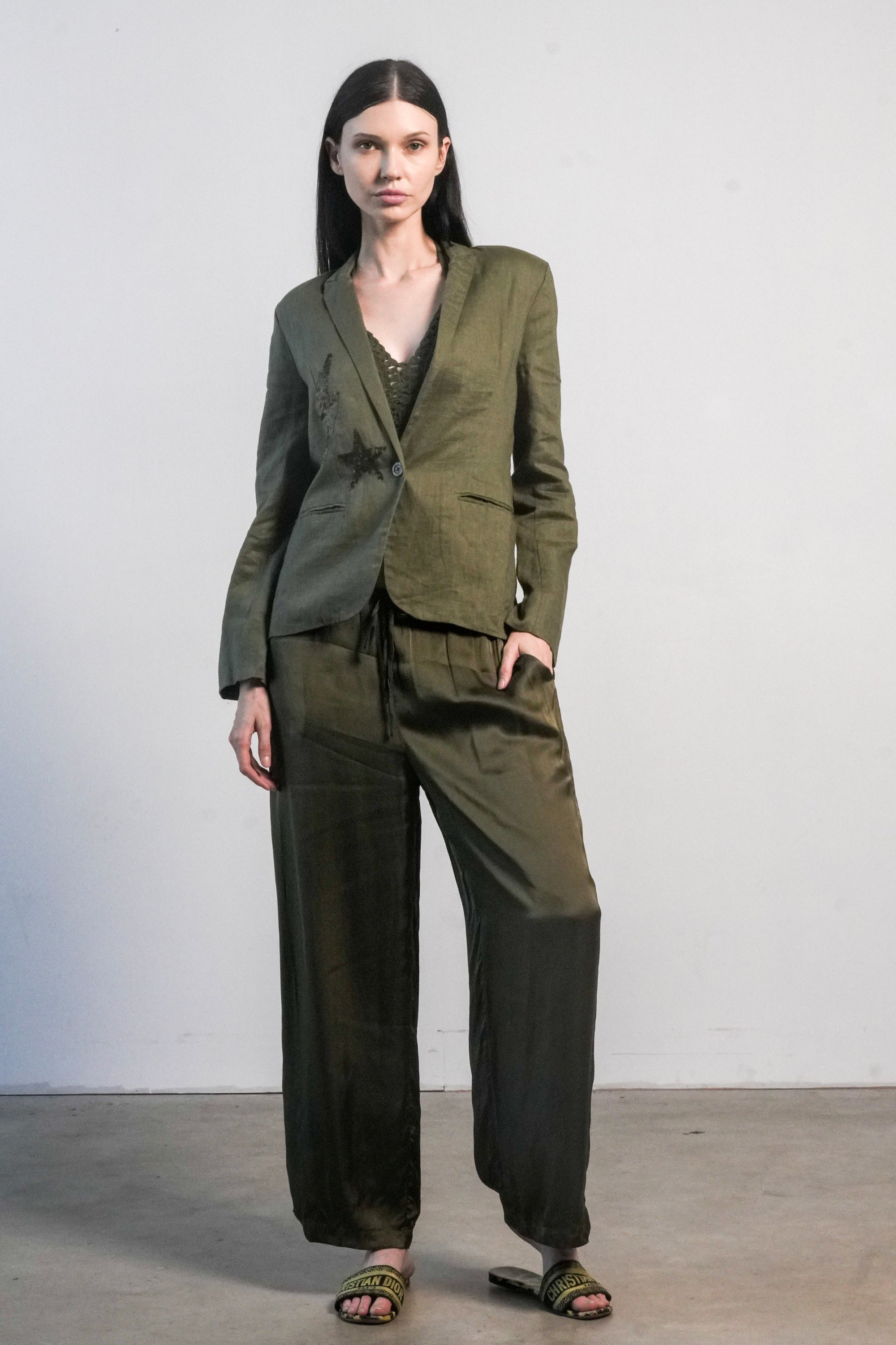 Paris Linen Jacket - Olive