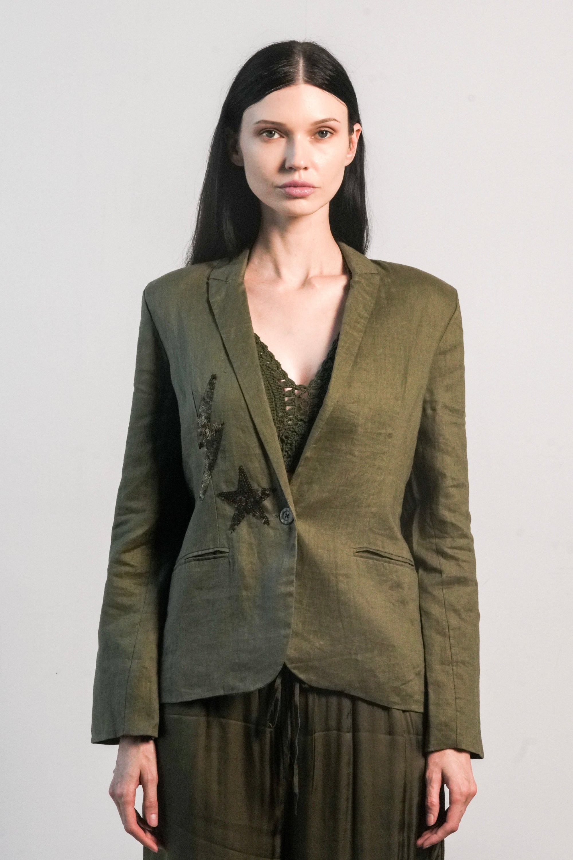 Paris Linen Jacket - Olive