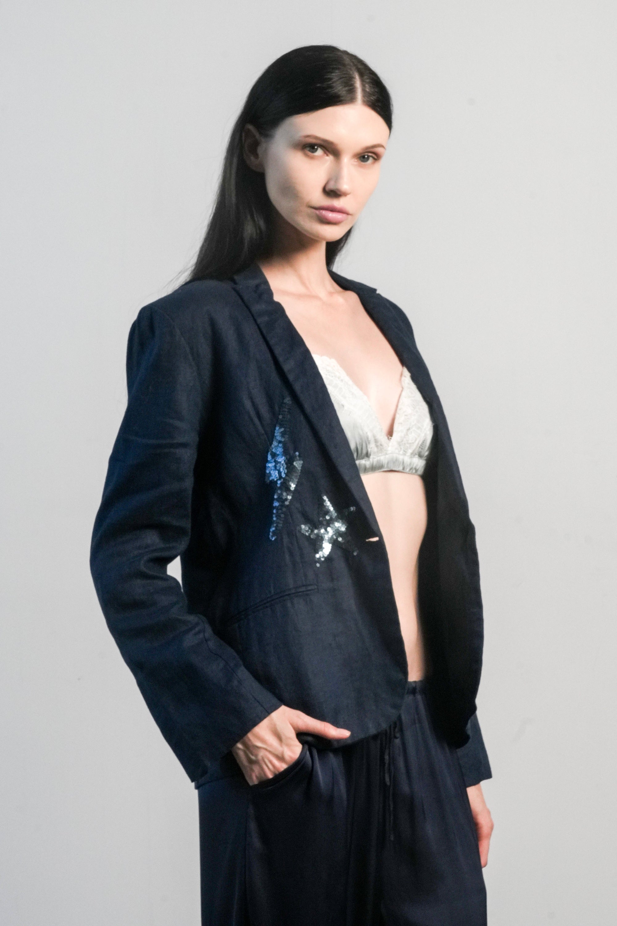 Paris Linen Jacket - Navy