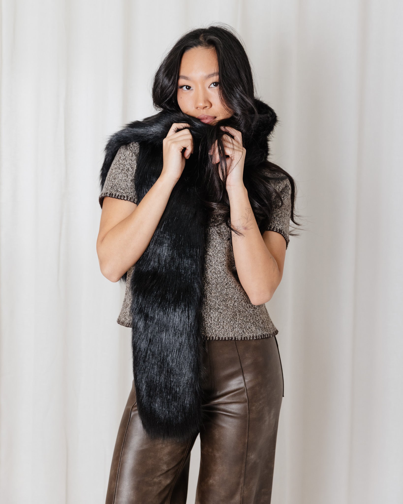 Black Faux Fur Scarf