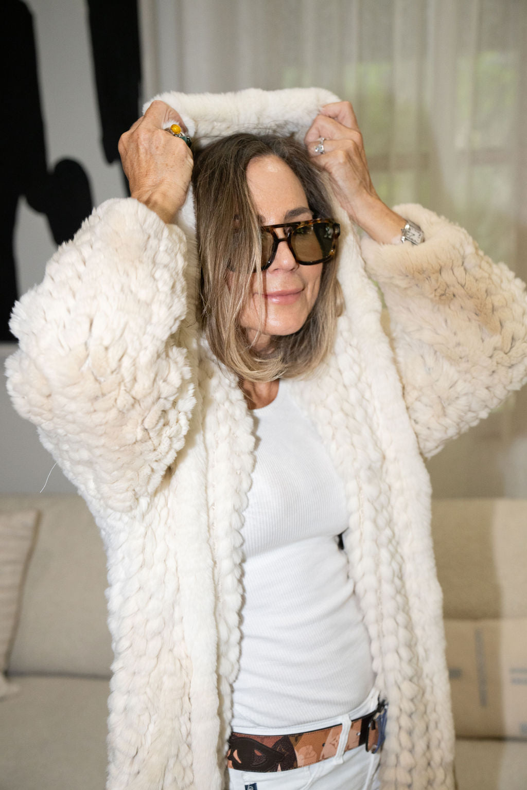 Rabbit As Square hooded Jacket - balayage